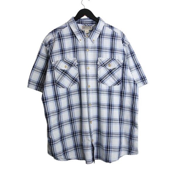 Duluth Trading Co. Men's Free Swingin' Chambray Short Sleeve Plaid Shirt Sz 2XL - Picture 1 of 6